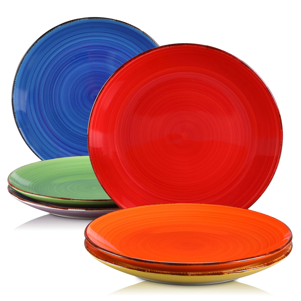 6/12 Piece Multicolour 10.4 inch Dinner Plate Set Handpainted in Rustic Look 26.5cm Serving Plate