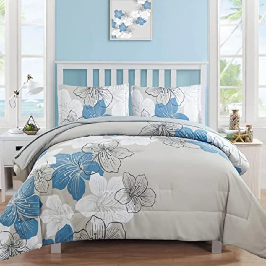 Floral Comforter Set Size, 7 Pieces Bed in a Bag Floral Comforter and Sheet Set, Soft Microfiber