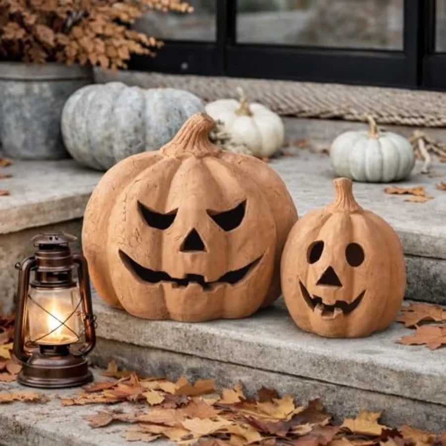 7.5"H Handmade Terracotta Pumpkin Jack O' Lantern Outdoor Indoor