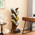 43" Geometric Tree Wooden Book Rack 7-Tier with bottom Drawer Slim Corner