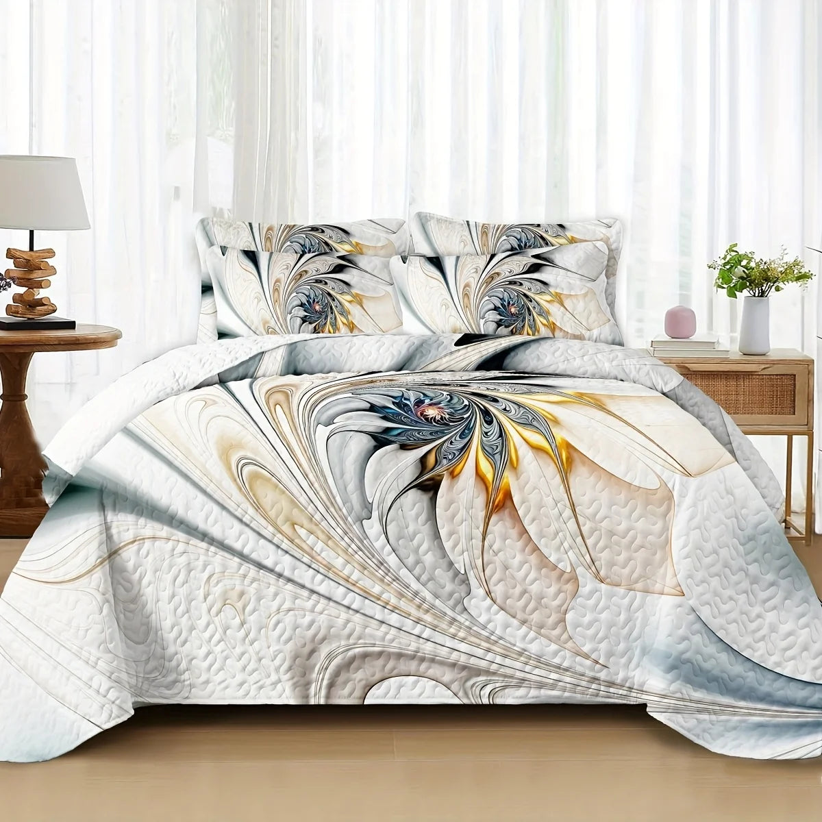 2/3pcs Floral Lightweight Comforter Quilt Set Queen King Twin Full Size Boho Soft Breathable Microfiber Reversible