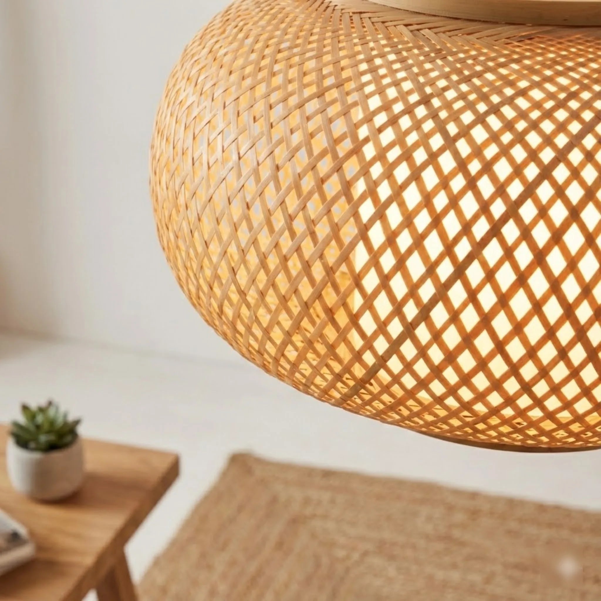 Bamboo Wicker Pendant Light Fixture Hand Woven Rattan Cage