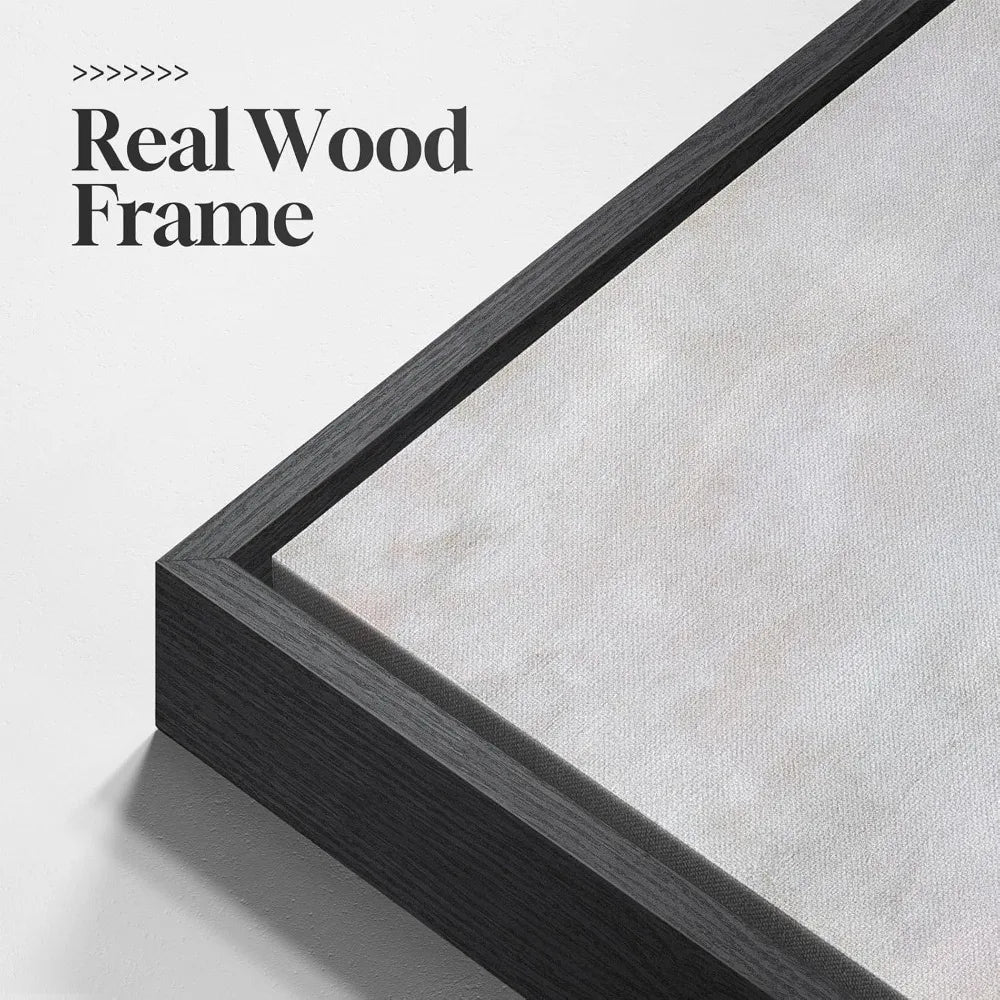 Modern Abstract Landscape Wall Art, Gray Black Gold Framed Canvas Print 30x30 In