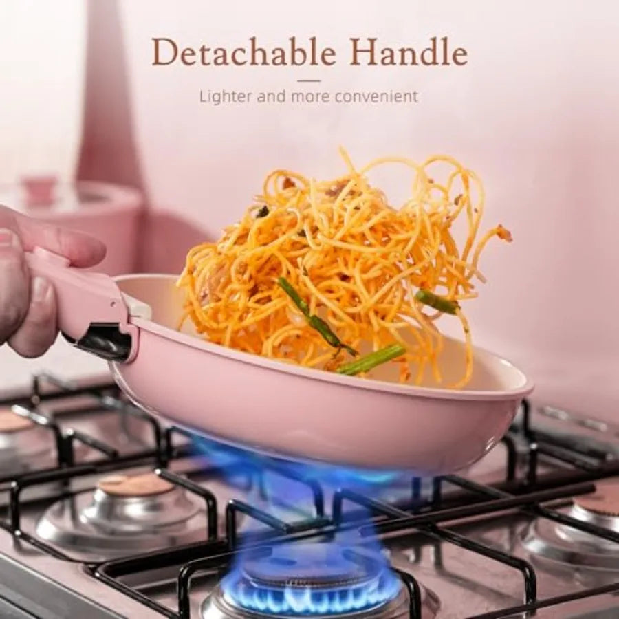 Pots and Pans Set Non Stick, Ceramic Cookware Set Detachable Handle,  Oven Safe,