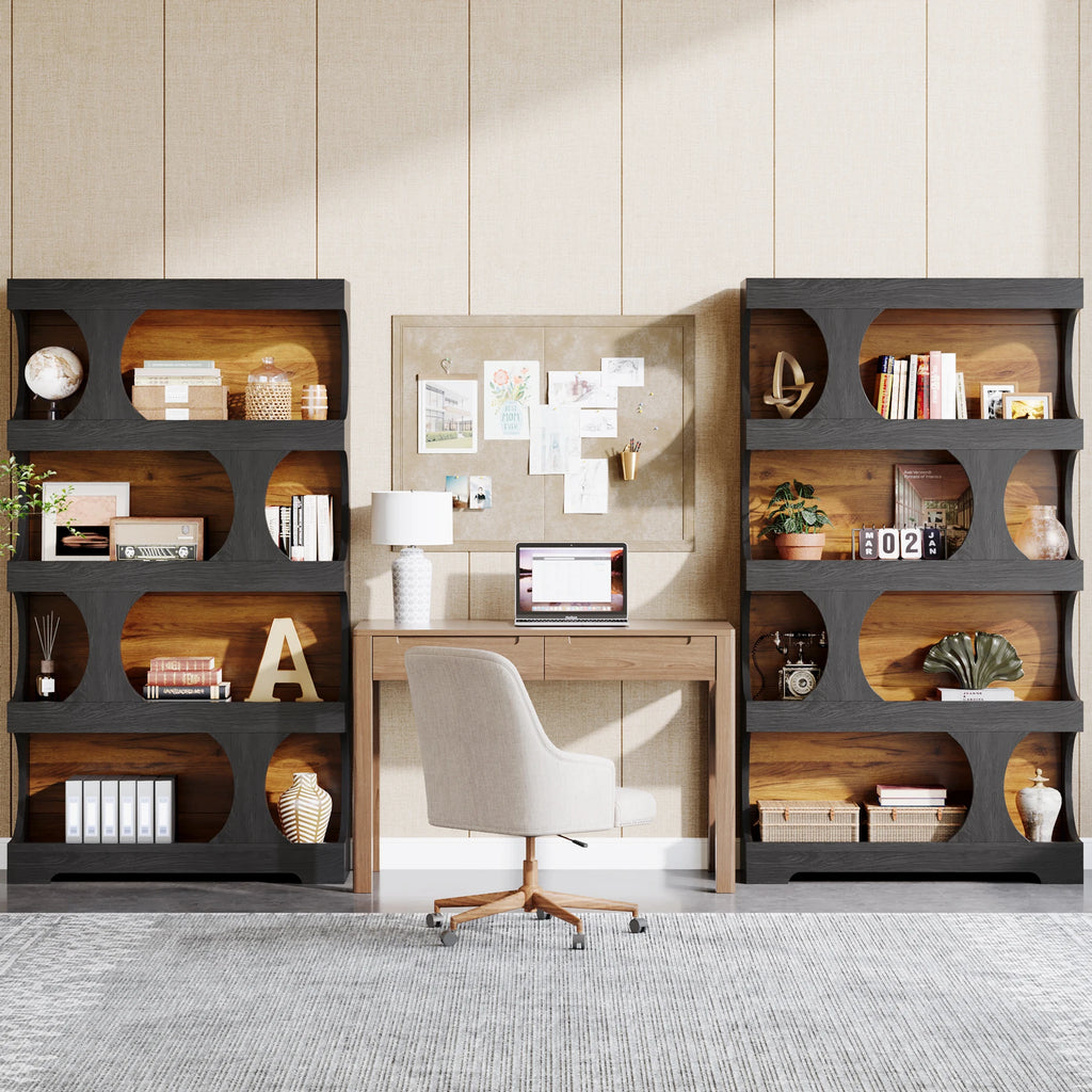 71" Tall 4 Tier S Shaped Bookcase Wood Decorative Storage Shelving, Modern Freestanding Display Shelves