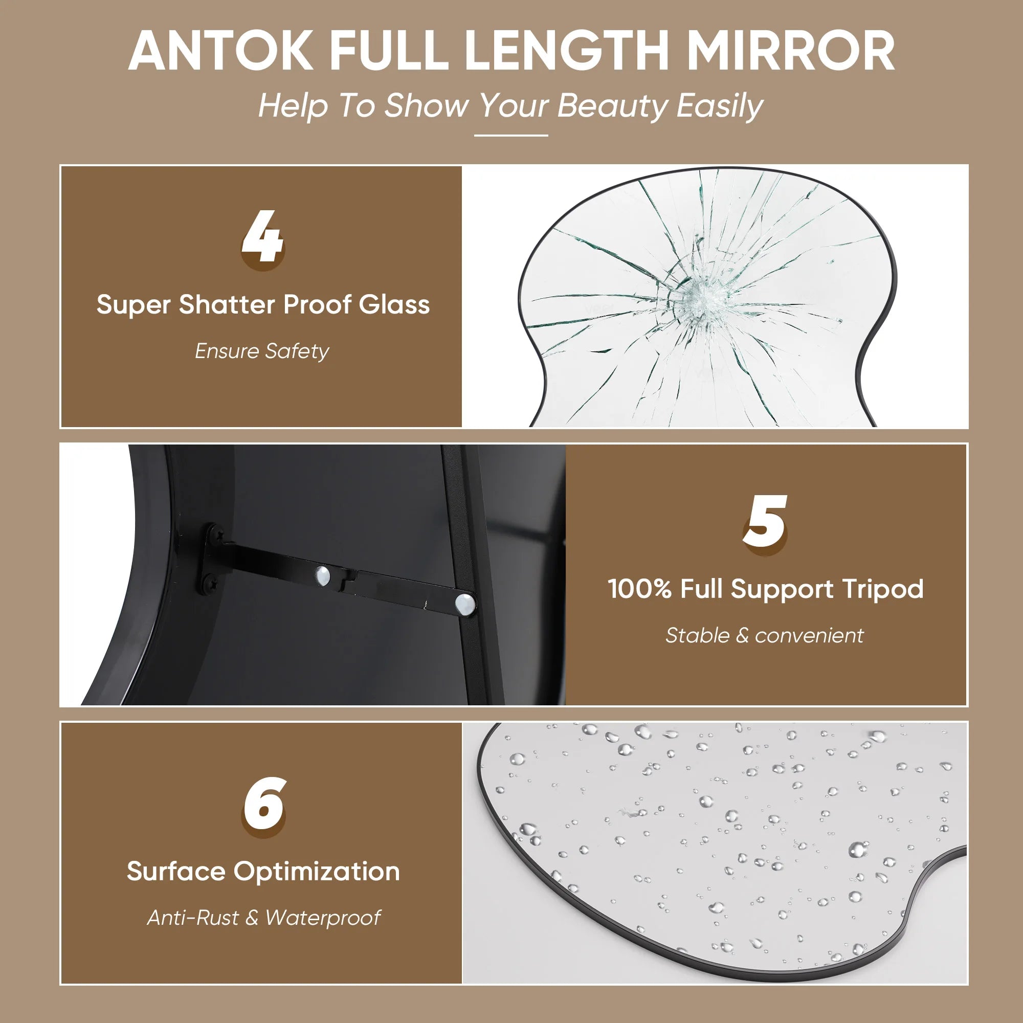 Full Length Mirror, 76"x34" Wavy
