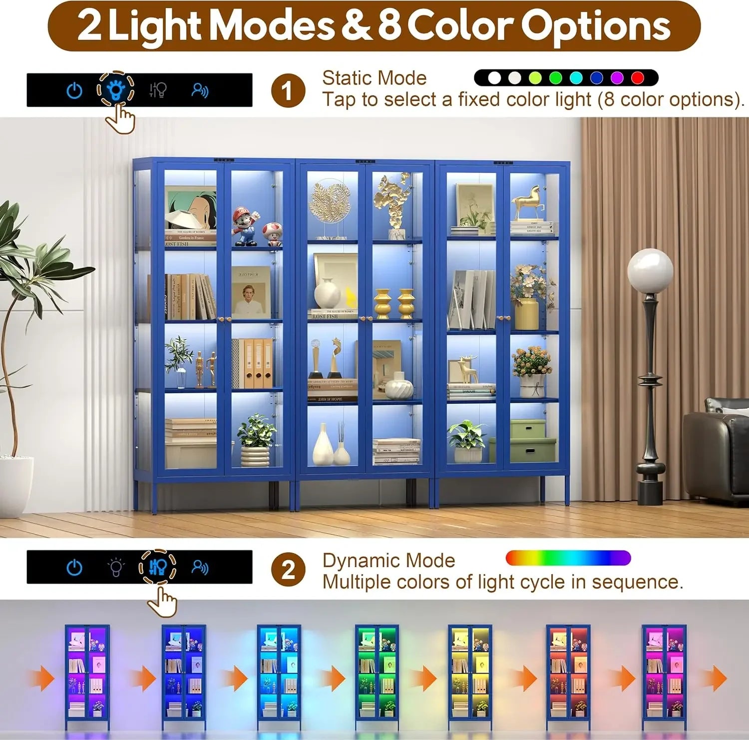 Glass Display Cabinet With Led Lights Shelves