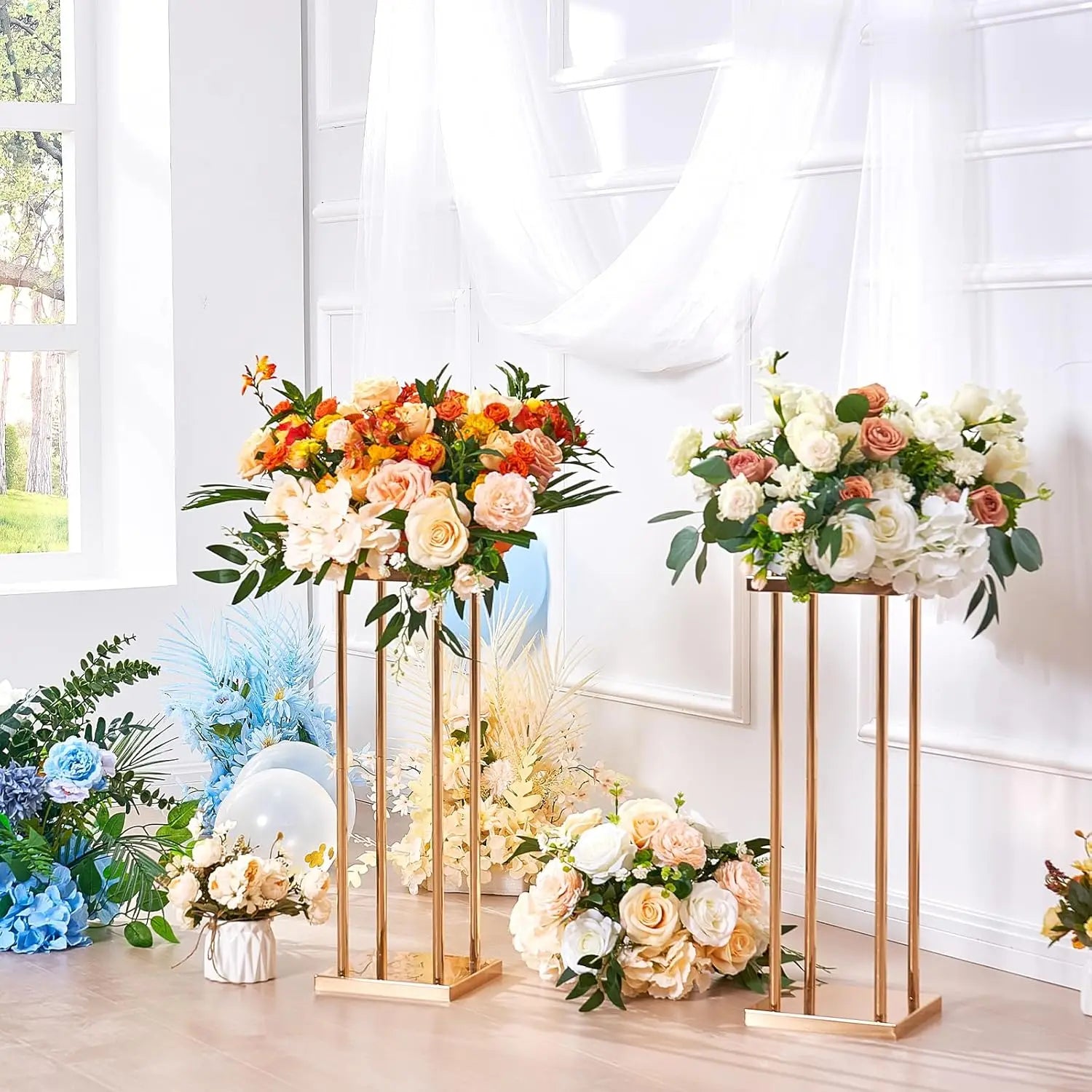 8Pcs Gold 23.6inch Flower Vases Rectangular Centerpiece Display