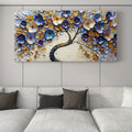 Large abstract blue textured Floral tree canvas art - Boho style,  1.5-inch chunky wood frame