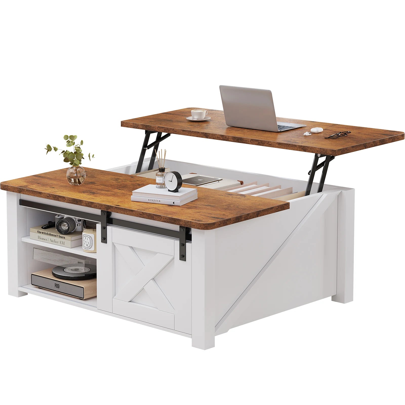 31.5IN Wood Lift Top tables Square L Adjustable Storage Shelf Easy Lift Or Lower