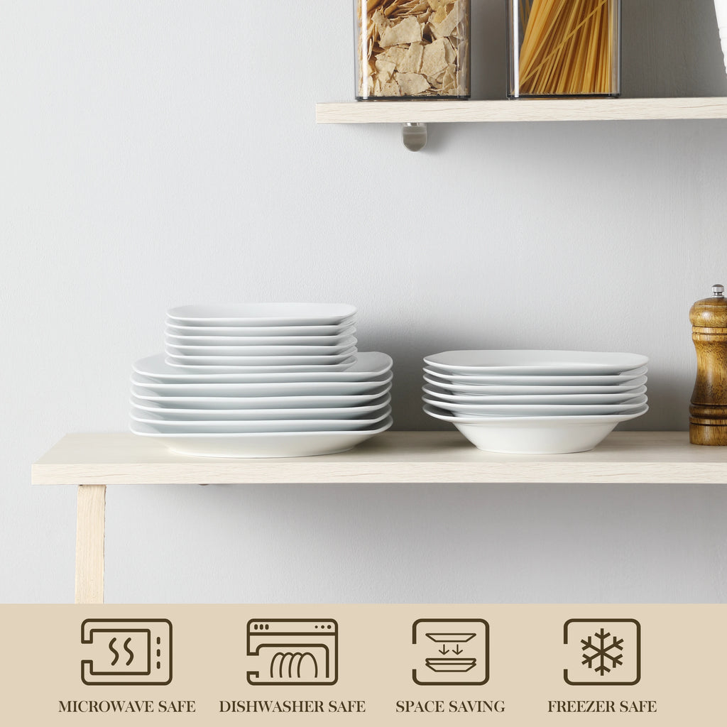 Classic 18-Piece Ceramic Porcelain Dinnerware Set with 6*Dinner Soup Dessert Plates Tableware Set Service for 6