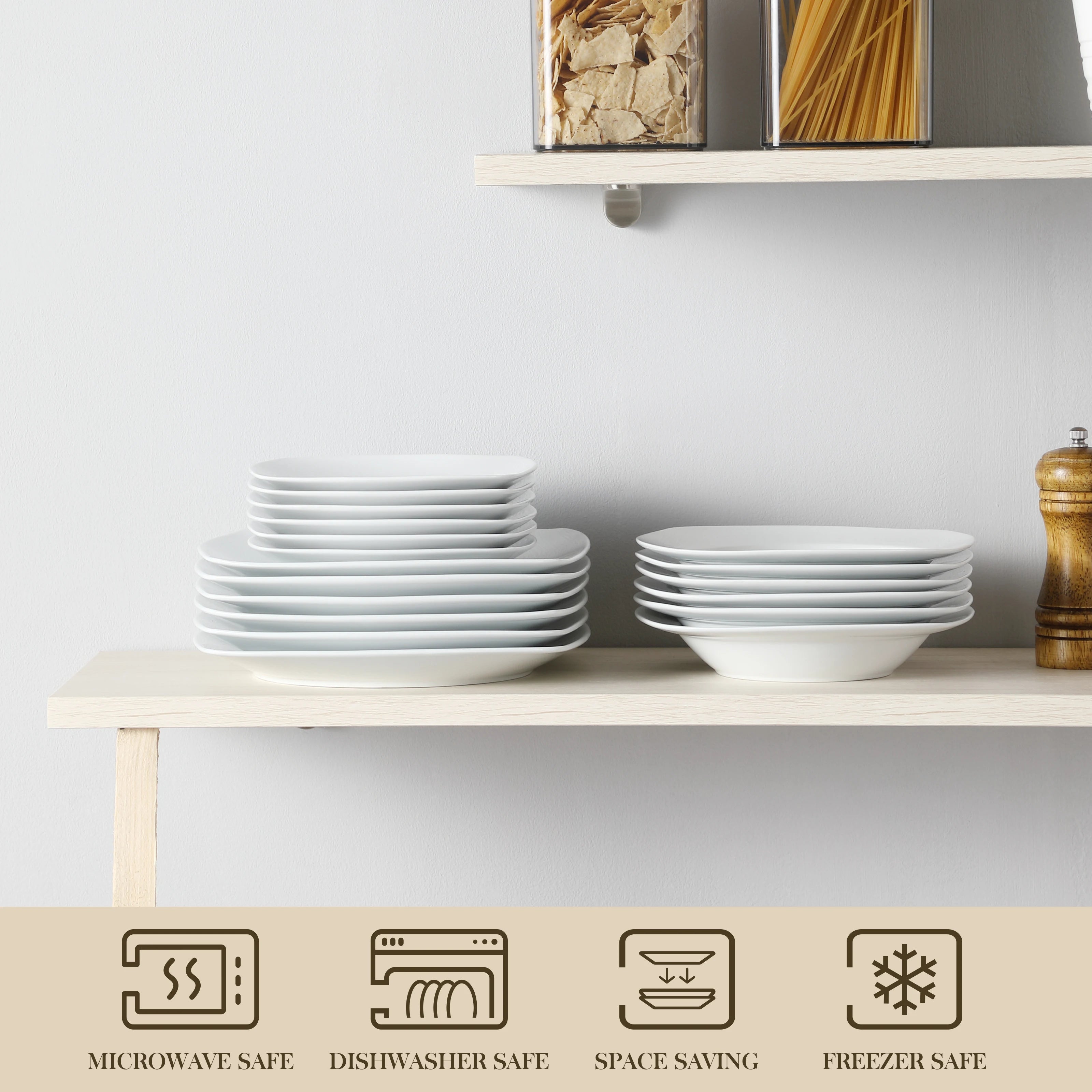 Classic 18-Piece Ceramic Porcelain Dinnerware Set with 6*Dinner Soup Dessert Plates Tableware Set Service for 6