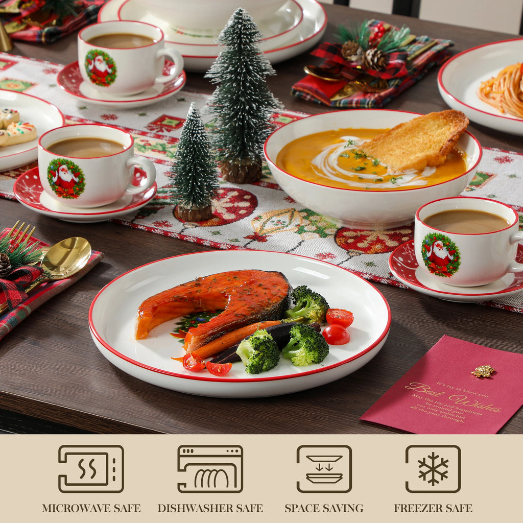12/30 Piece Ceramic Christmas Dinnerware Set  With 4/6pc Dinner Plate/Dessert/Soup/Bowl/Mug