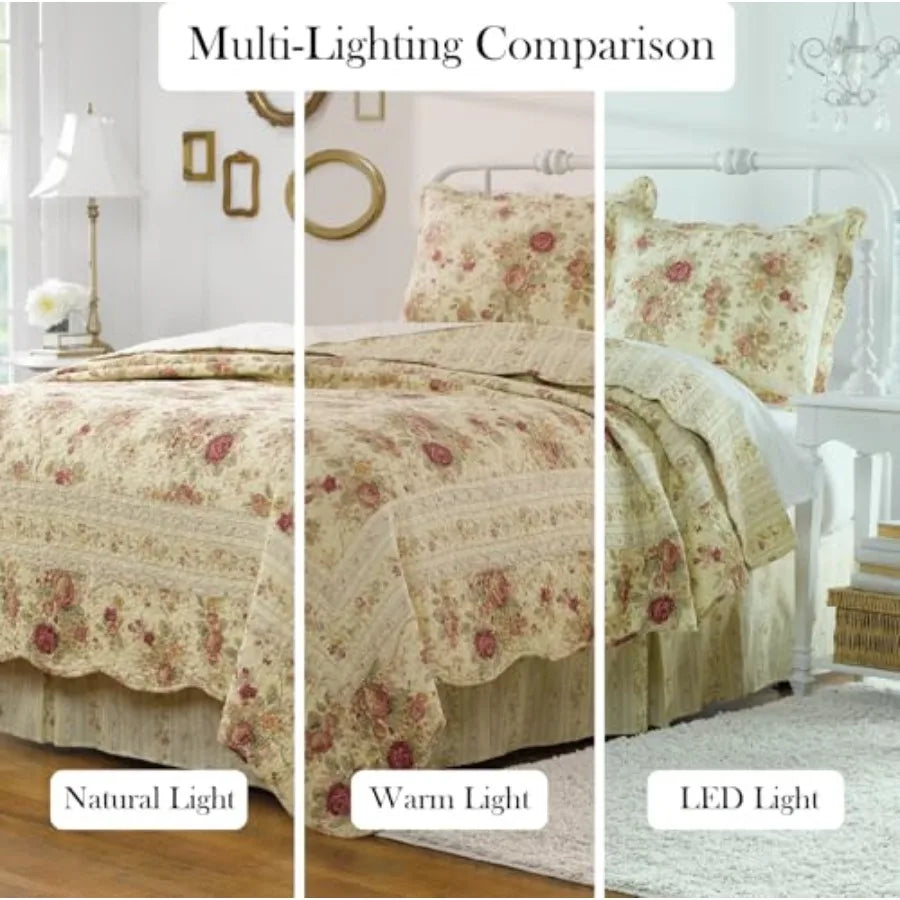 Antique Rose Full/Queen Quilt Set, Ecru