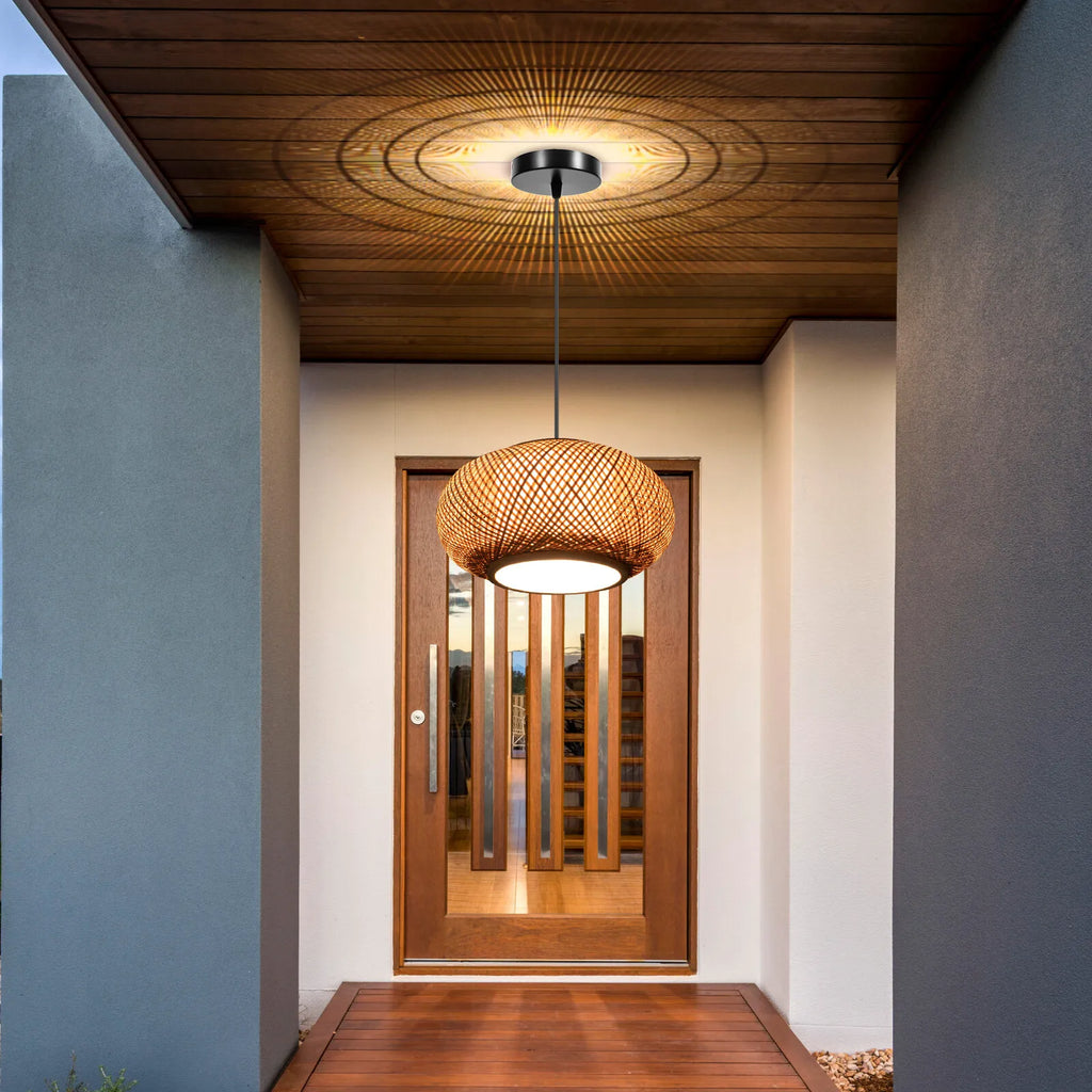 Bamboo Wicker Pendant Light Fixture Hand Woven Rattan Cage