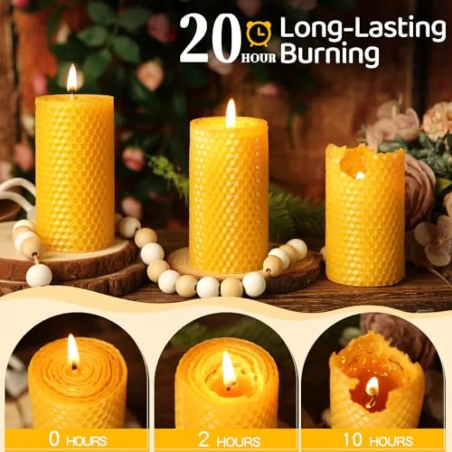 12 Pack Honeycomb Beeswax Candles, 240 Hours Long Burning Natural Handmade Beeswax Rolled Pillar Candles