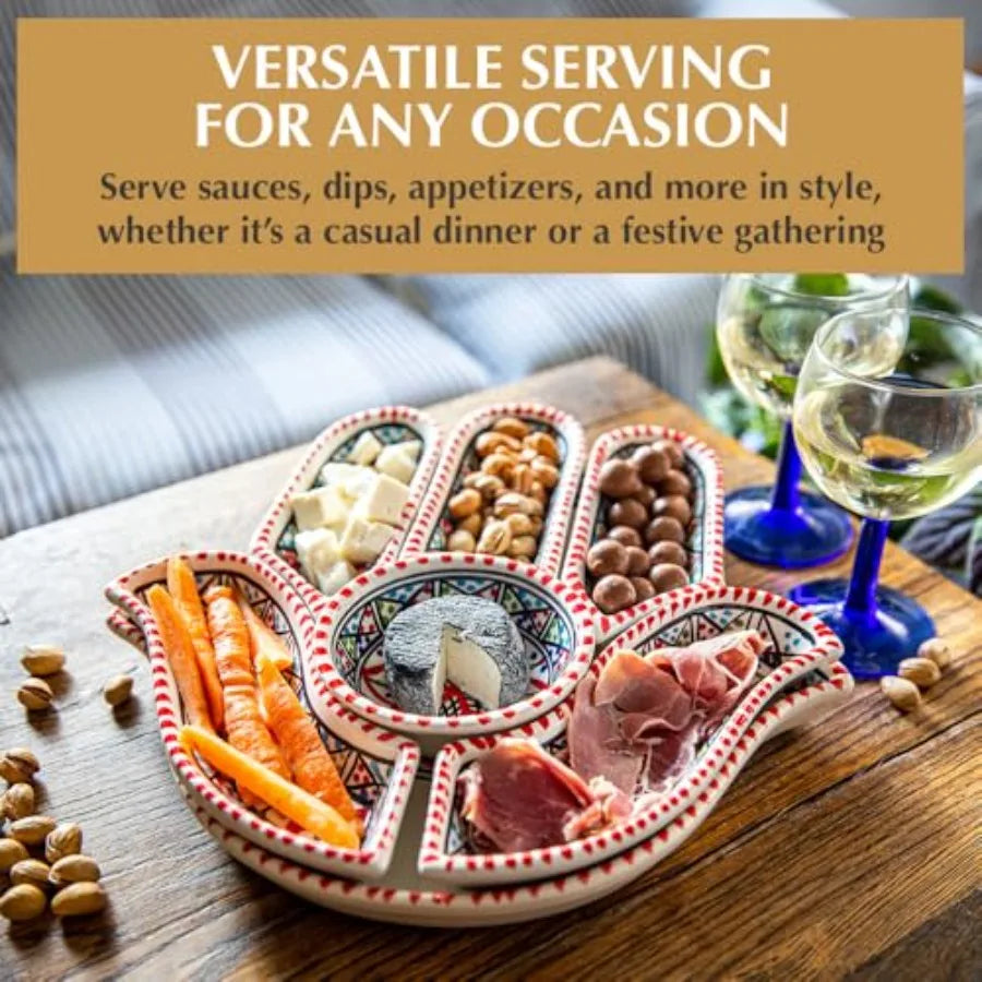 Hamsa Serving Platter 7-Piece Hand-Painted Ceramic