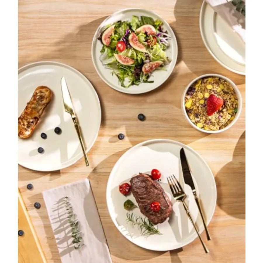 4 serve, 12 Pieces Porcelain Lightweight Plates and Bowls Sets, Scratch Resistant Oven, Microwave