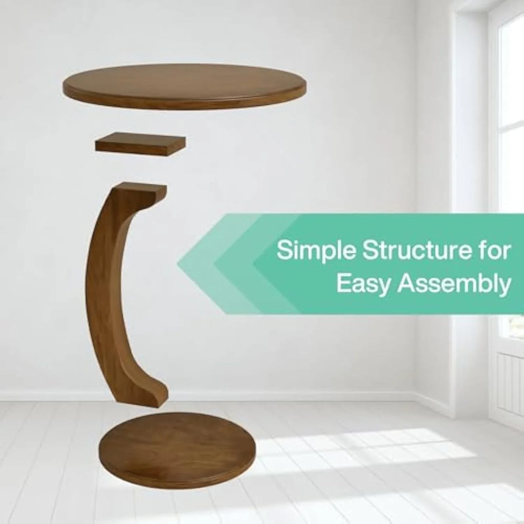 Round End/Side Table, Wooden C-Shaped End Table, Mid-Century Boho