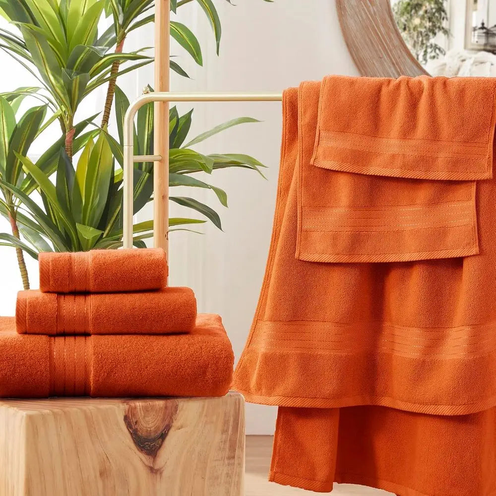 Orange 650 GSM Cotton Bath Towel Set: 6 Pieces with 2 Large Towels, 2 Hand Towels, 2 Washcloths