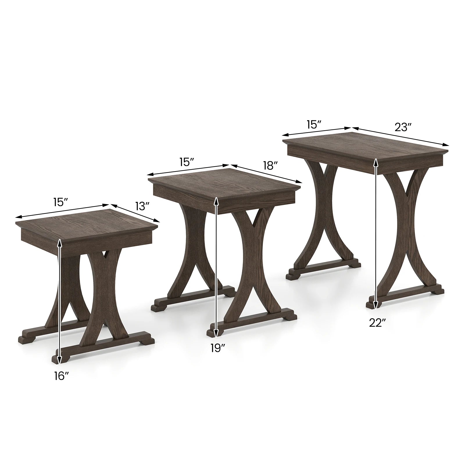 3PCS Nesting Table, Side Table w/ Solid Rubber Wood Legs
