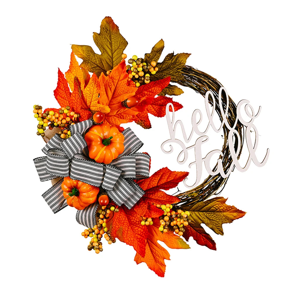 40cm Artificial Garland Pumpkin Wreath Door Hanger Autumn Wreath