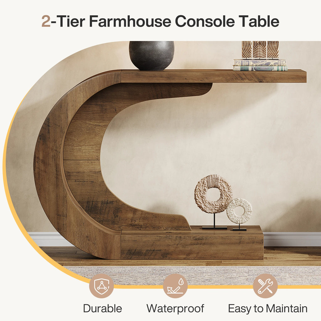 43.3" Mid-Century Modern Console Table Wood C-Shaped y Accent Table