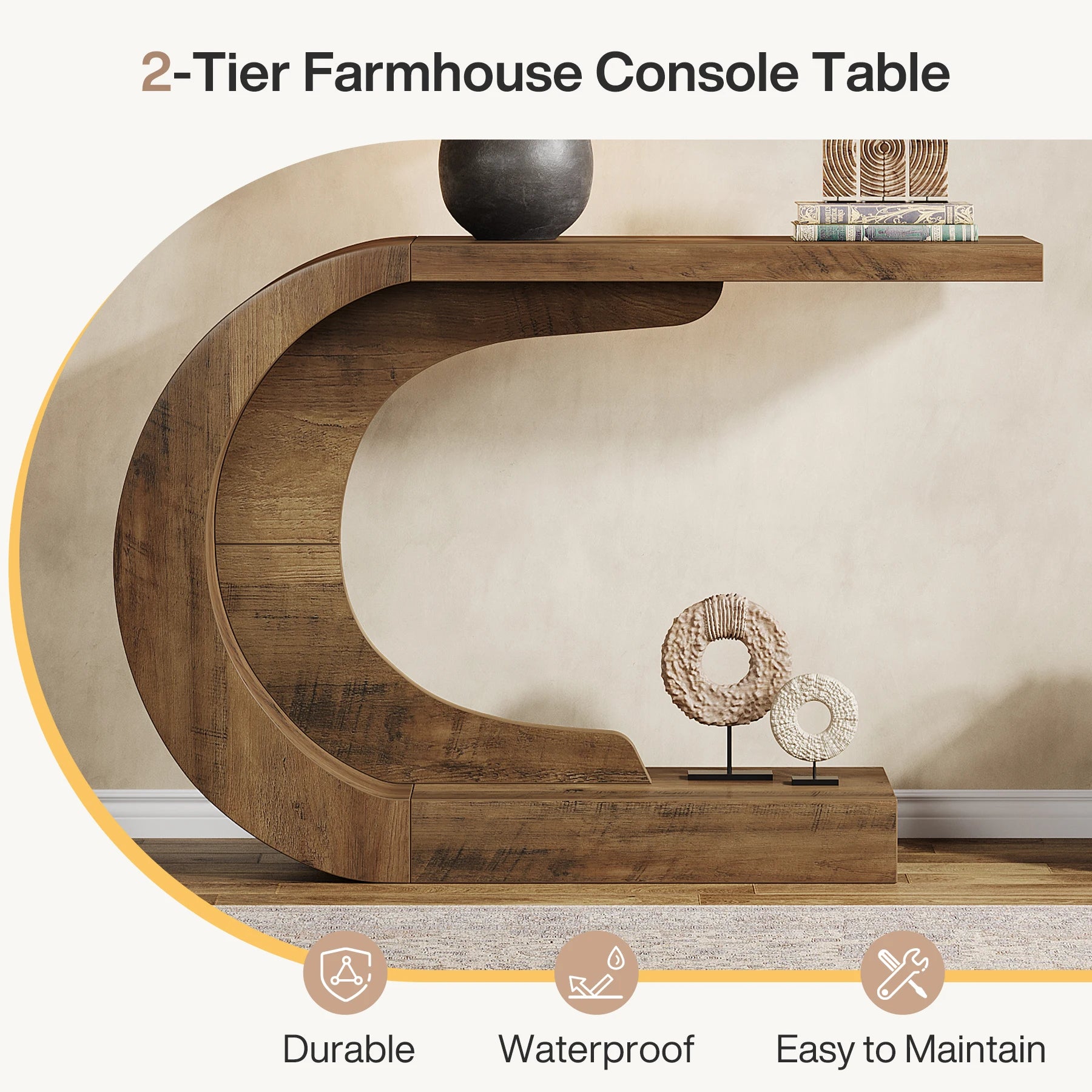 43.3" Mid-Century Modern Console Table Wood C-Shaped y Accent Table