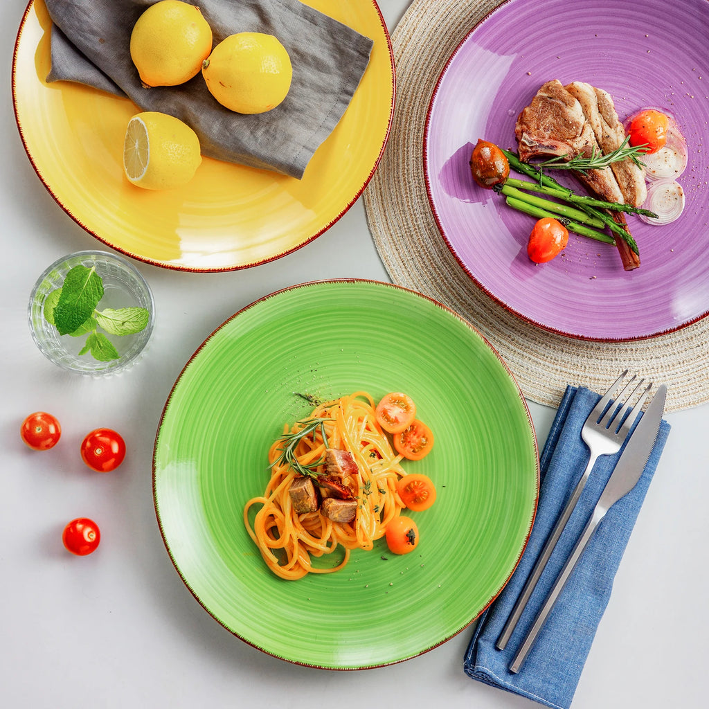 6/12 Piece Multicolour 10.4 inch Dinner Plate Set Handpainted in Rustic Look 26.5cm Serving Plate