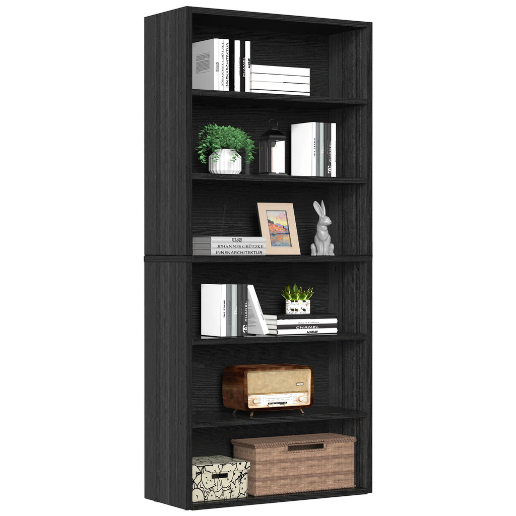 6 Shelf Bookcase Wooden Large 63 Inch Tall Bookcase Standing Open Book Shelf Organizer Adjustable Display