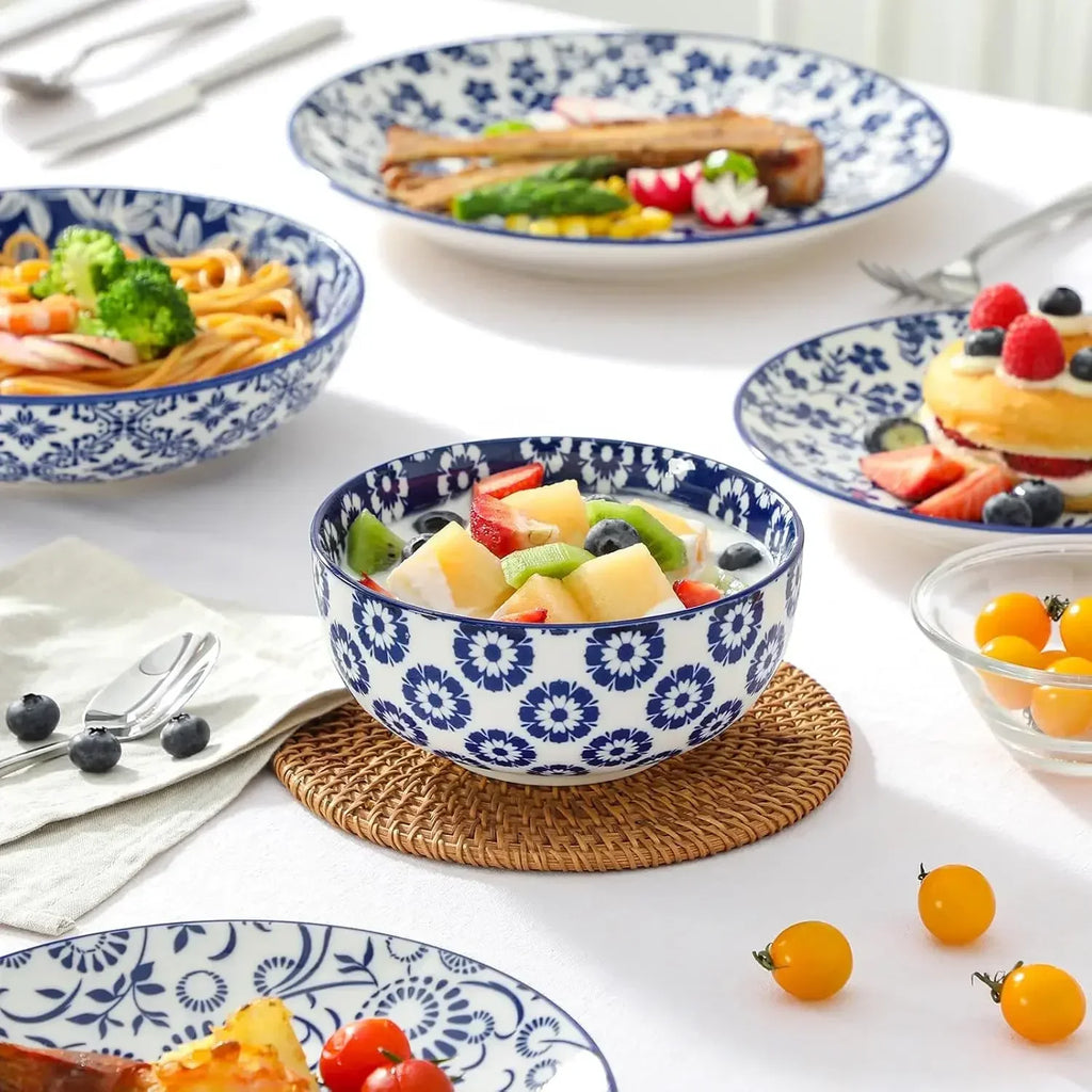 Plates and Bowls Set for 6, 24 Pieces Dinnerware Sets, Mircowave and Dishwasher Safe Dishes Set, Porcelain