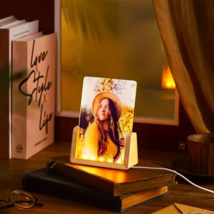 Pack LED Acrylic Photo Frames Night Lights Blanks, Light with Wood Stand for Heat Press Machine Prints