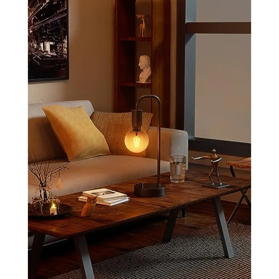 Industrial Table Lamp for Bedroom, Fully Dimmable Modern Bedside Lamps with 2700K Warm Light Bulb for Reading