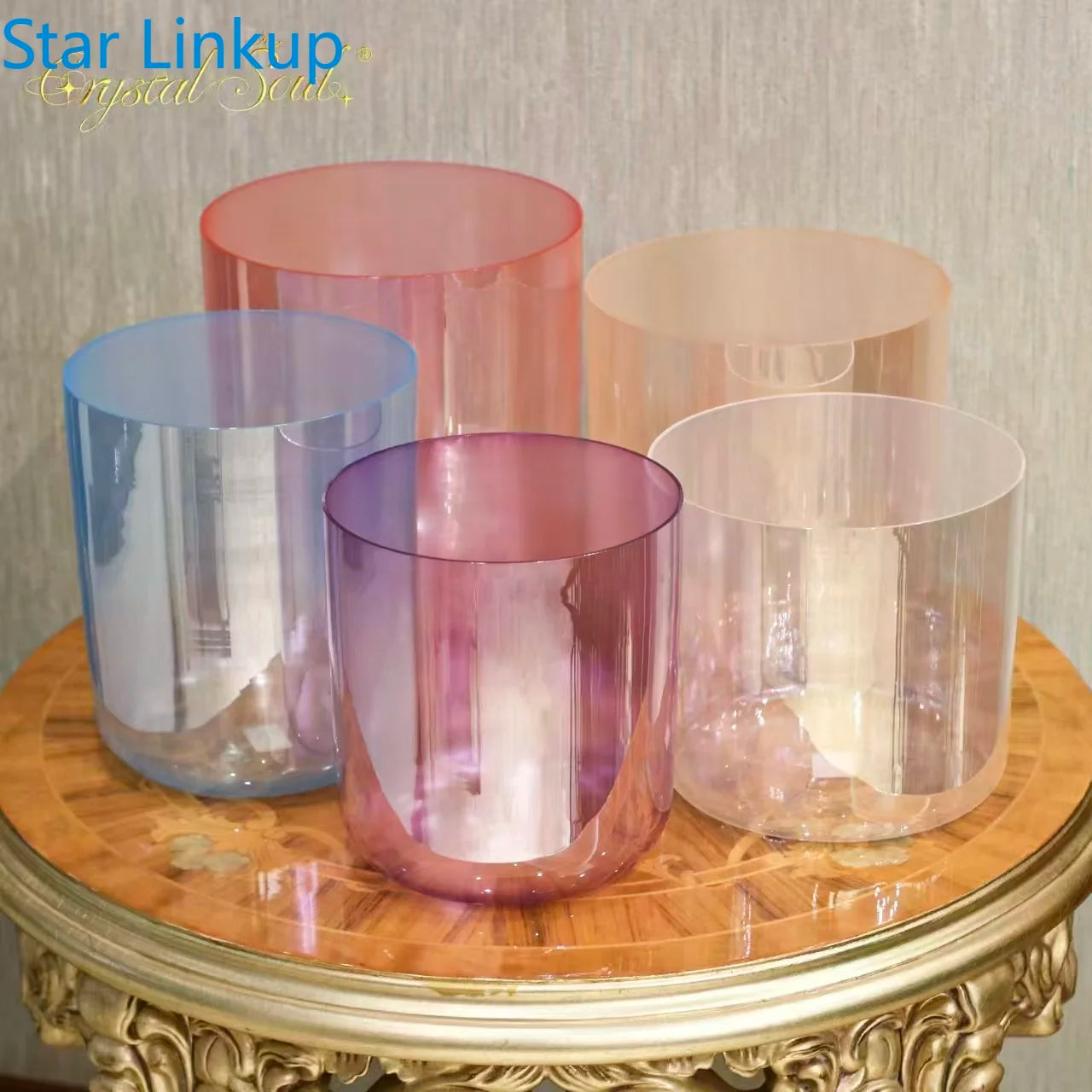 Flash Sale 7-8.5" Five Element Pearl Gradient Quartz Bowl Set for Meditation