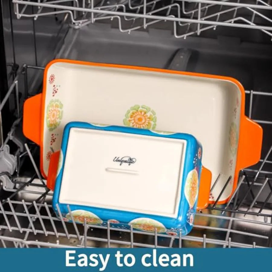 Ceramic Baking Dish Set of 2 with handles, 3QT and 1.2QT  Oven, Oven Safe