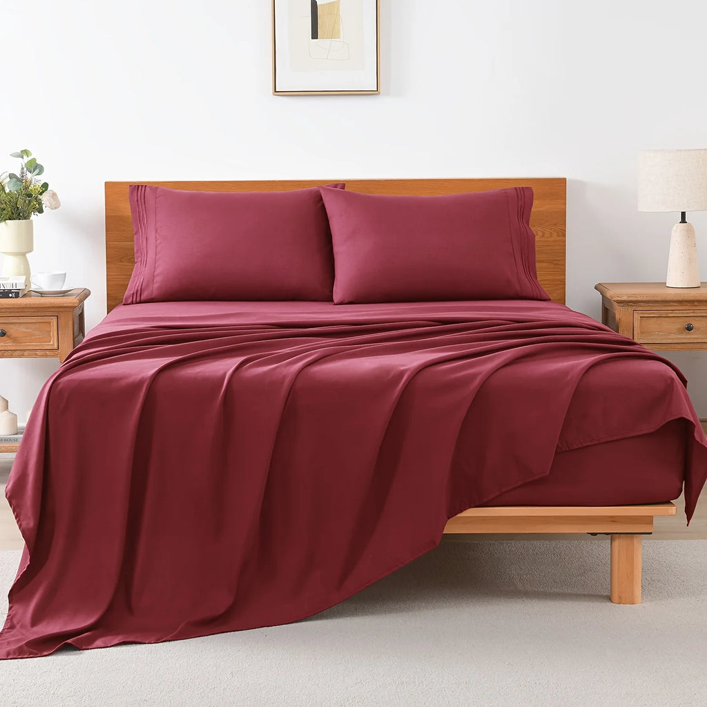4pcs 120GSM Summer Cooling Bed Sheet Set18 Inch Deep Pockets - 1 Flat Sheet And 1 Fitted Sheet And 2 Pillowcases - Wrinkle Free And Easy Care TC1800