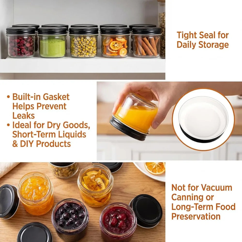 40 Pack 4oz Mini Glass Mason Jars with Black Lids