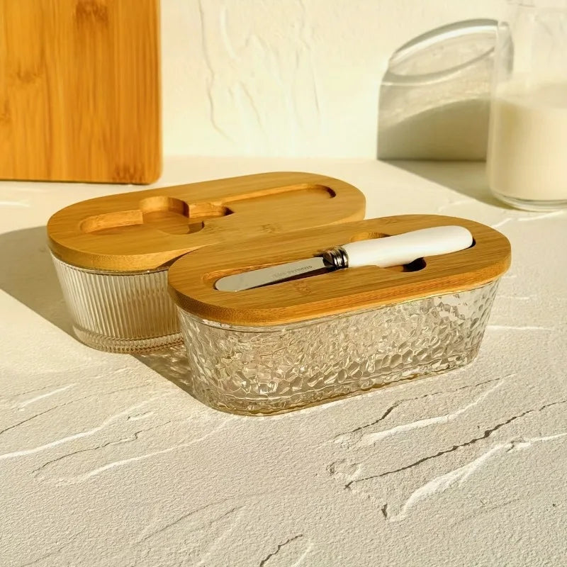 [Glass Butter Dish] 2pcs Set of Dinner Knife and Butter Box Glass Butter Dish with Sealed Lid