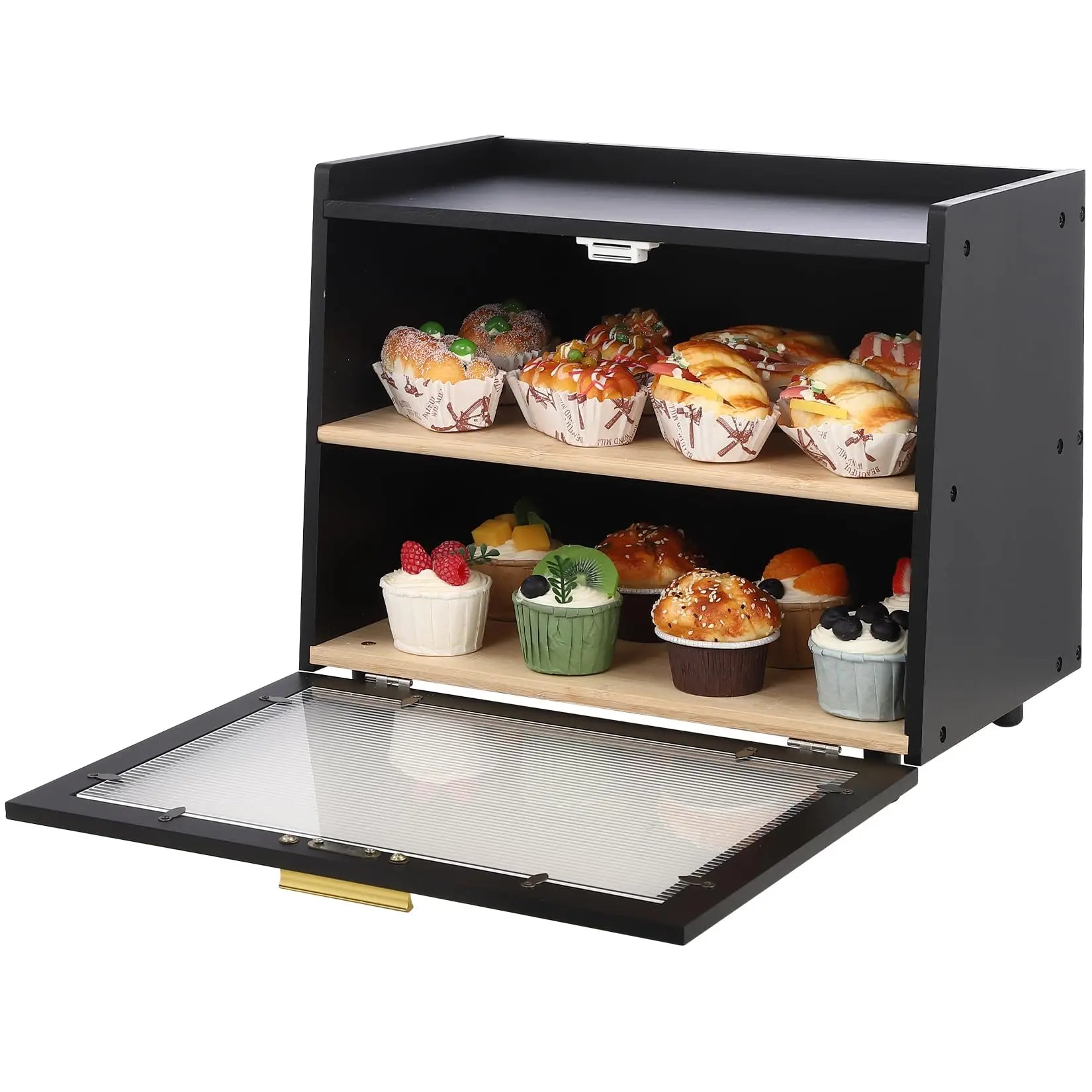 Double Layer Large Bread Box, Bamboo Bread Box for Kitchen Counter