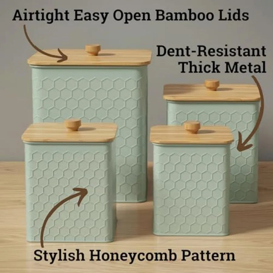 Kitchen Canisters  Set of 4 - Textured Iron with Airtight Lids