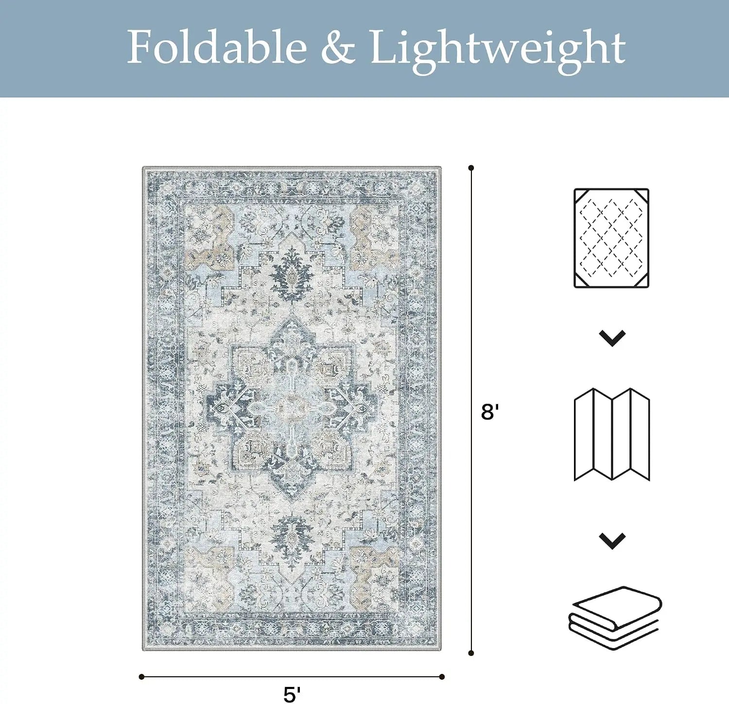 Boho Indoor Outdoor Rug 5x8 ft Waterproof Non-Shedding Easy Clean Washable Patio Mat