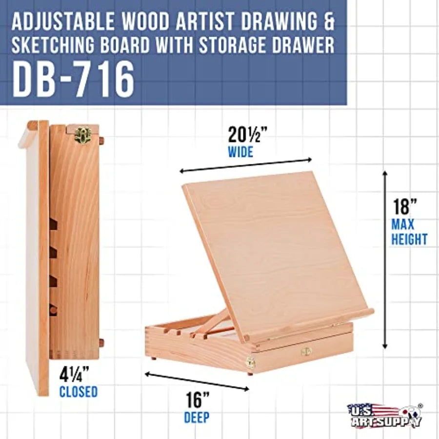 Large 20-1/2" x 16" Wooden Adjustable Table Top Easel for Painting and Drawing - with 5 Angles