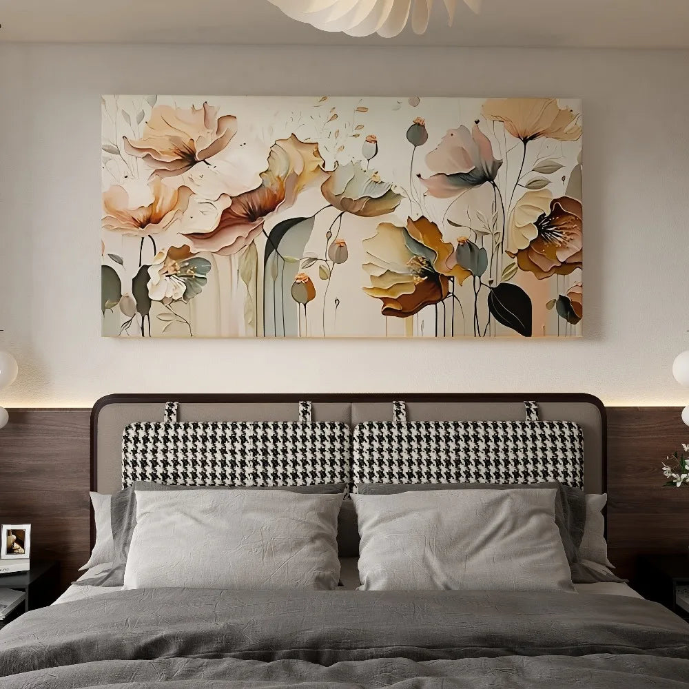 Abstract floral canvas art, pine frame 1.5  neutral palette