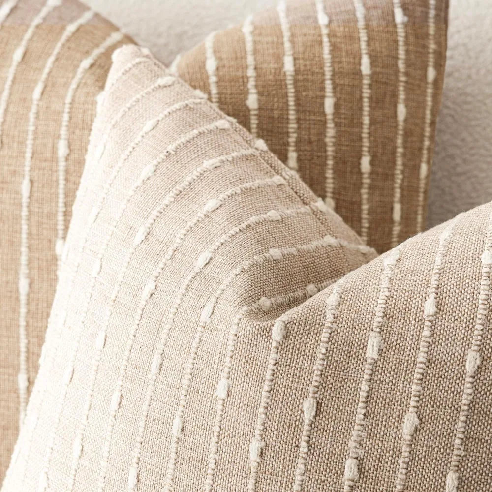 Set of 2 Boho Striped Throw Pillow Covers 20x20 Inch Textured Boucle Cushion