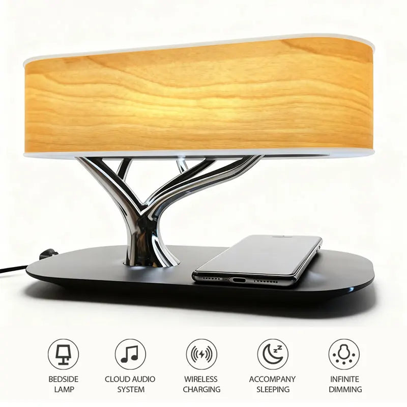 Wireless charging speaker, ambient light, adjustable brightness, touch control lamp for bedroom