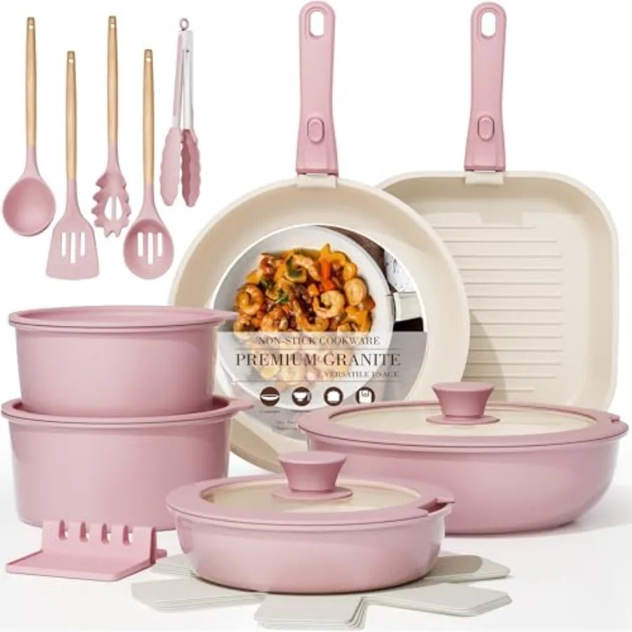 Pots and Pans Set Non Stick, Ceramic Cookware Set Detachable Handle,  Oven Safe,
