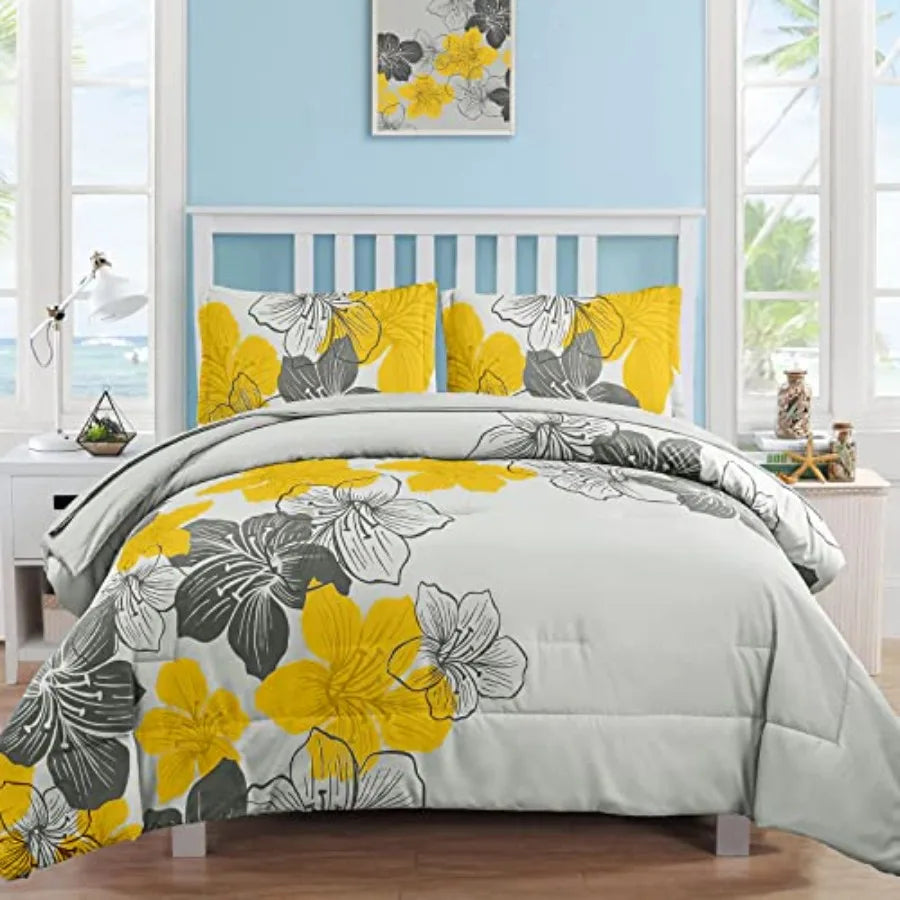 Floral Comforter Set Size, 7 Pieces Bed in a Bag Floral Comforter and Sheet Set, Soft Microfiber