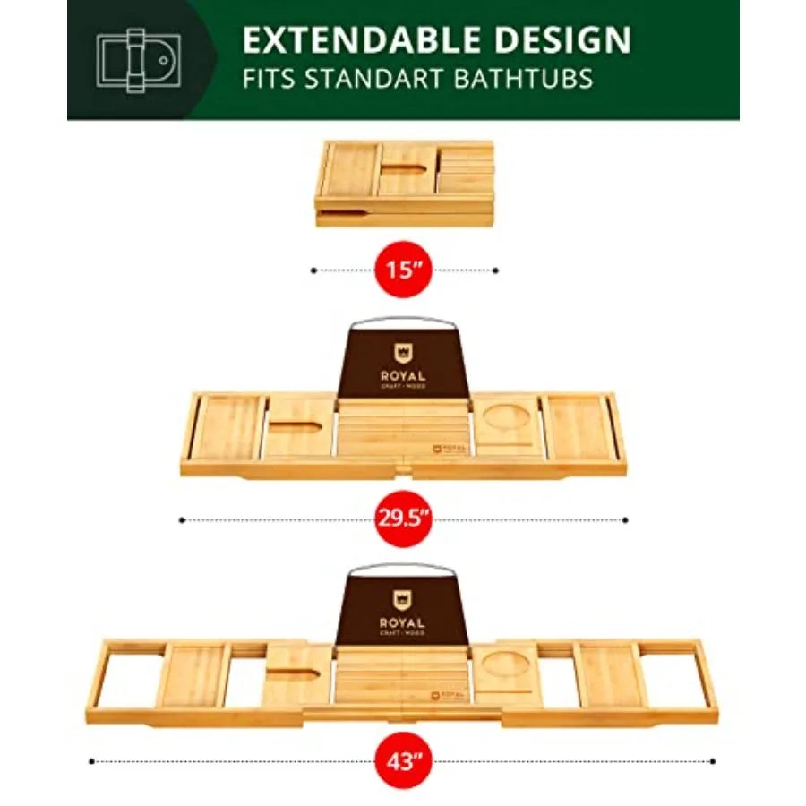 Premium Foldable  Bamboo Wood Bathtub Tray Caddy Expandable
