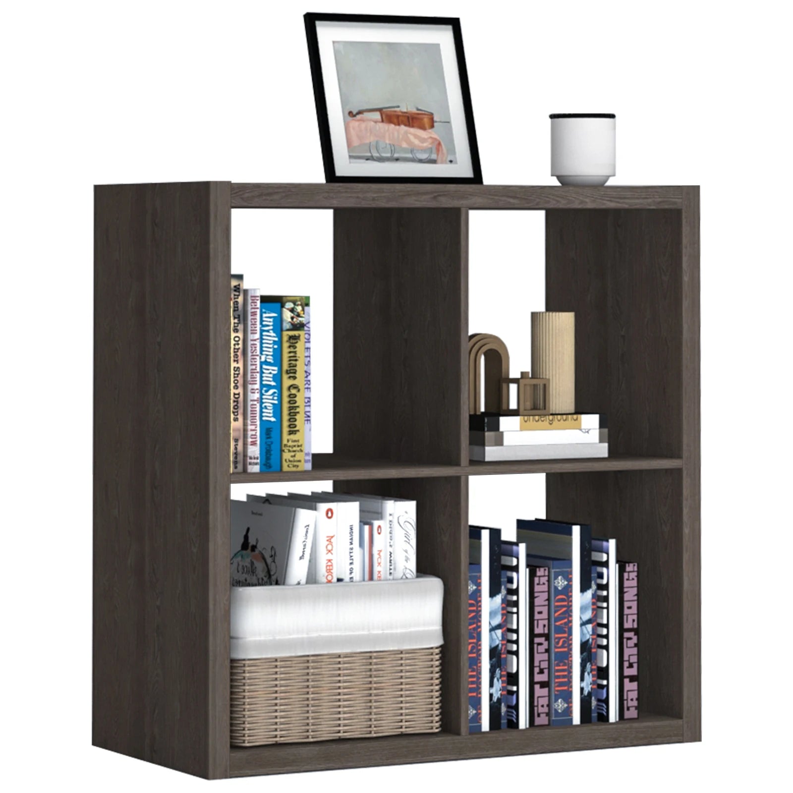 Thick Wooden Frame 4 Cube Storage Organizer Shelf with Anti-Tipping Kits, Reversible Open Back, Horizontal & Vertical Dual-Use. Ideal for  multi-use