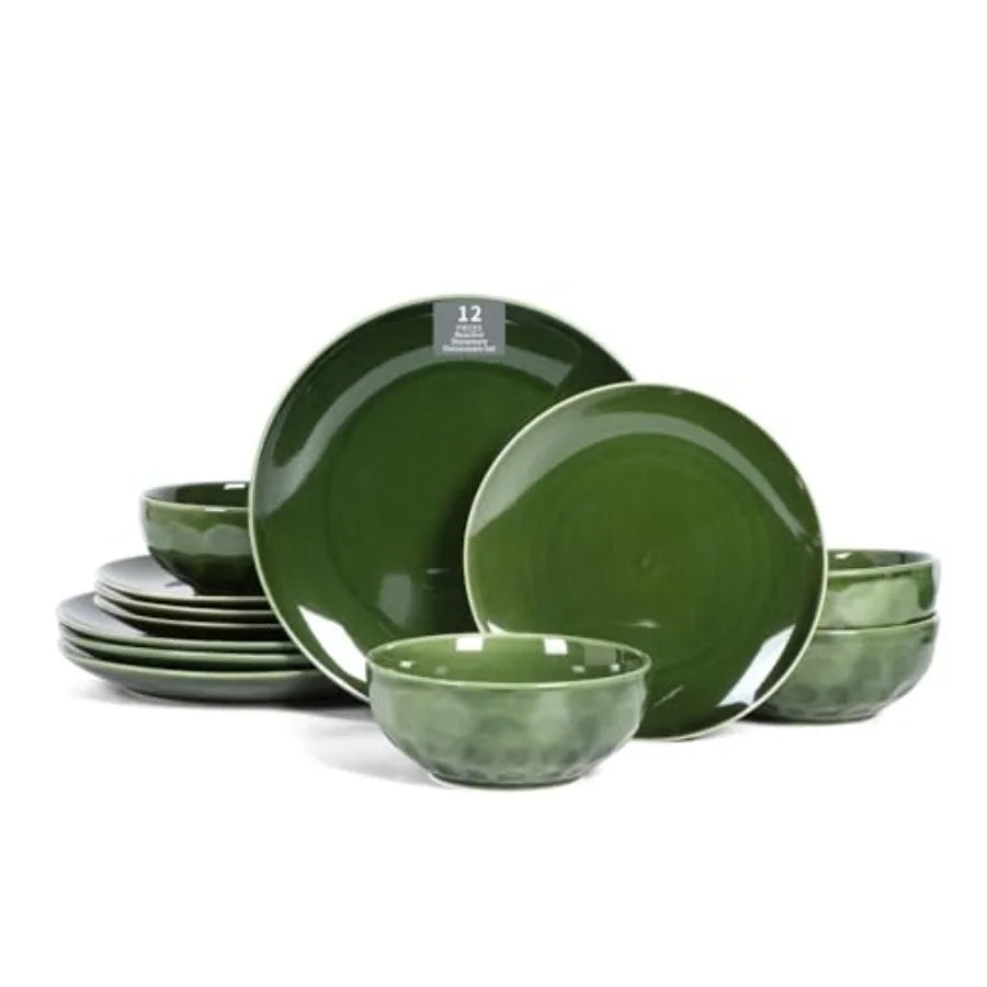 12-Piece Ceramic Dinnerware Set Dinner Plates Salad Plates and Cereal Bowls Dish Set for 4 Microwave Oven and Dishwasher Safe